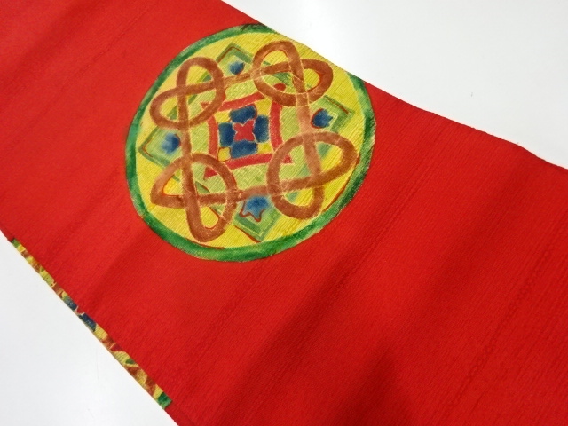 JAPANESE KIMONO / VINTAGE NAGOYA OBI / ABSTRACT FLOWER & ROUNDEL